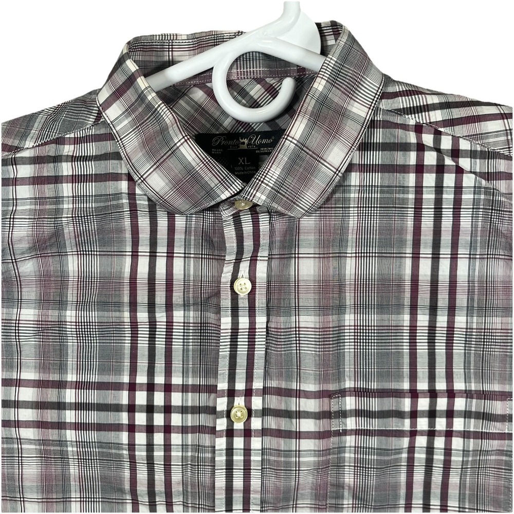 Pronto Uomo Men's XL Long‎ Sleeve Button Up Check Shirt Purple Black White